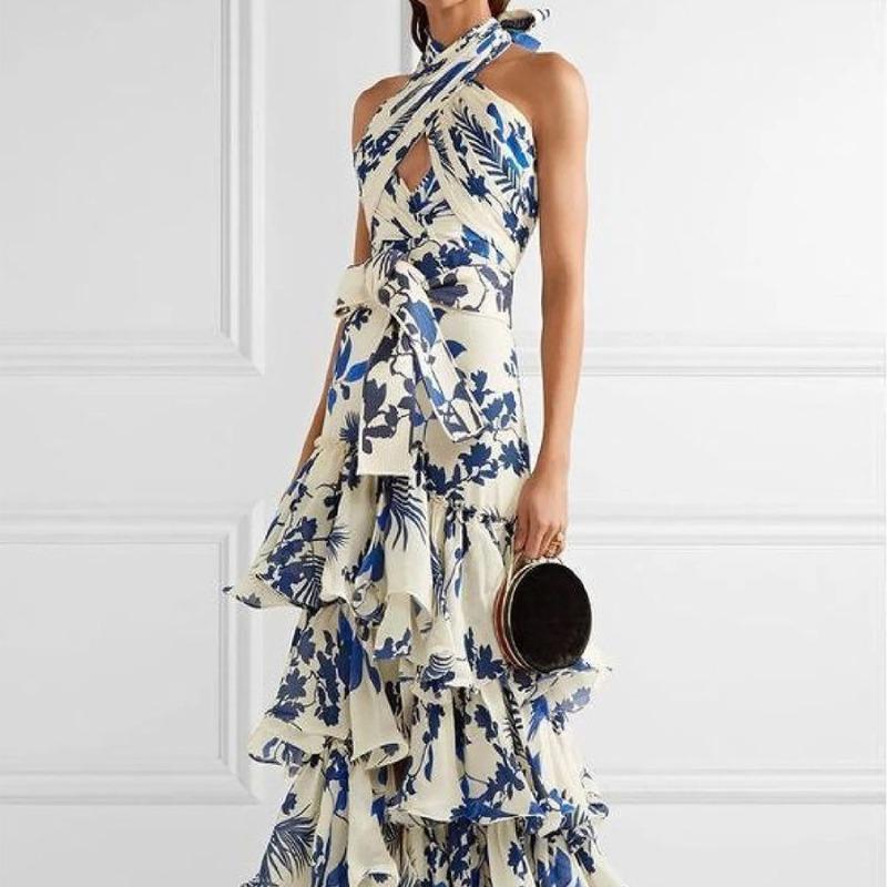 Frühling und Sommer neues Damen-Kleid mit böhmischem Urlaubsmuster und Trägern