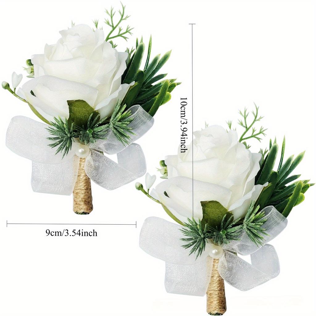 1Pc Simulation Bridesmaids and Groomsmen Wedding White Rose Green Plant Corsage Wrist Flower