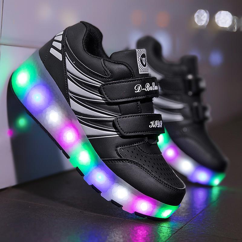 Youth style shoes Kids Light-Up Roller Shoes With Retractable Wheels Double Wheel PU Sole Slip-On Sneakers Boys Girls