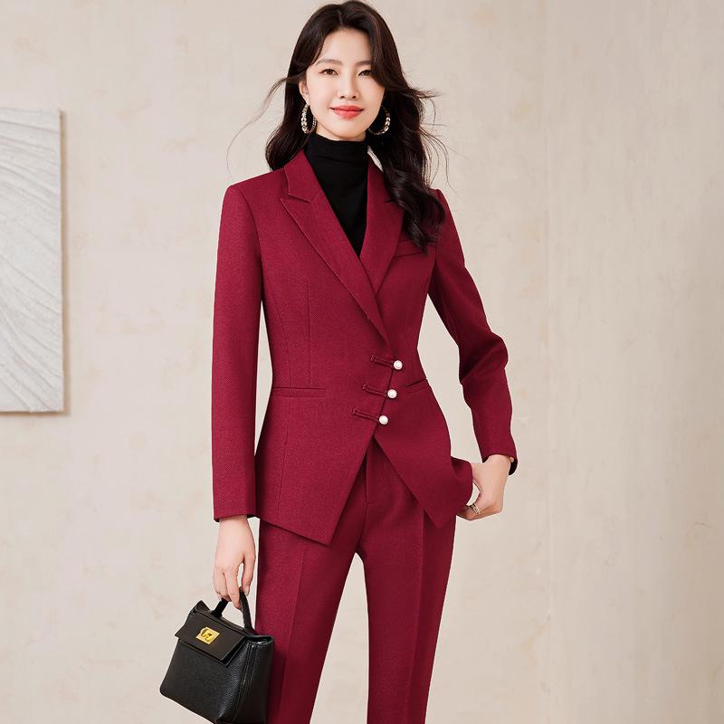Women's High-End Red Blazer Suit - Casual, Professional, Celebrity Style for Autumn/Spring
