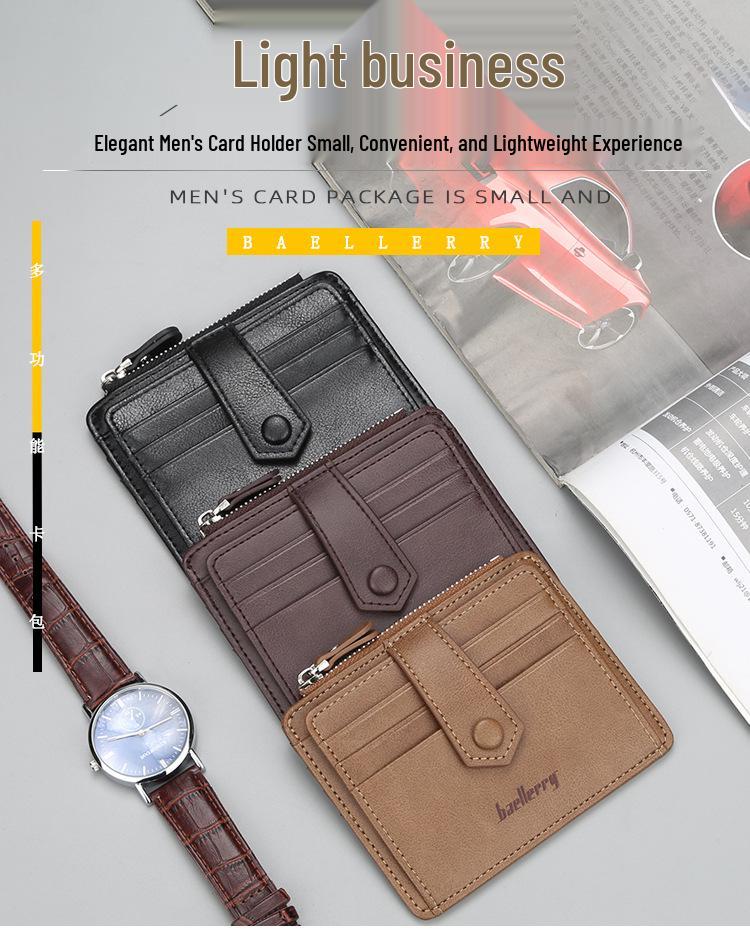 Baellerry Men's Korean Style Slim Card Holder: Multi-Card Slot, Driver's License Coin Purse with Simple Zipper Buckle