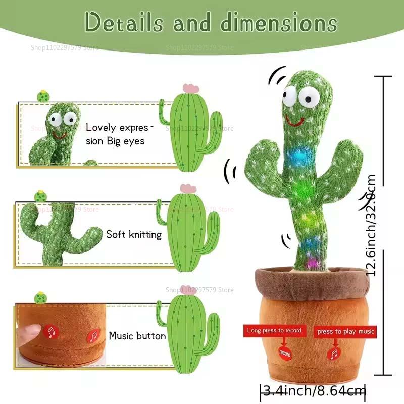 Dancing Cactus EducationToy Repeat Talking Songs Wriggle Plush Singing Toy Kids Baby Christmas Gifts Interactive Stuffed Plushie