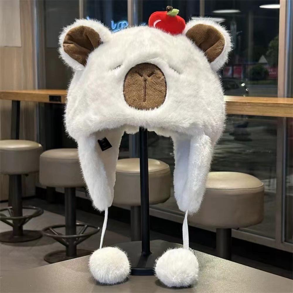 

Fluffy Winter Plush Hat Capybara Cycling Hat New Bucket Hat білий