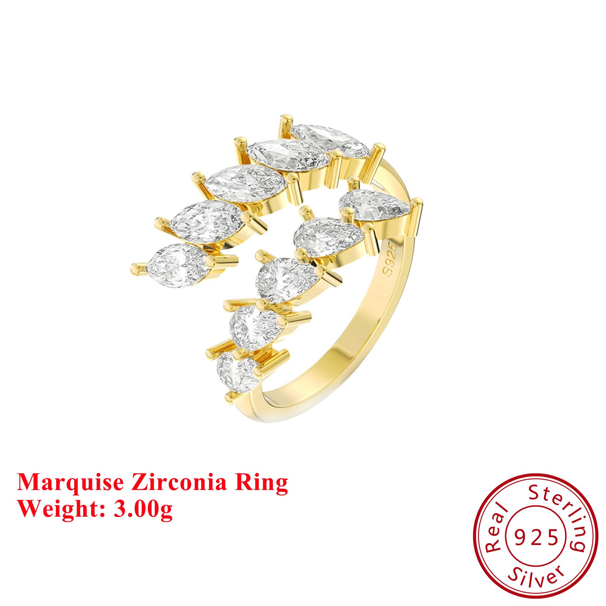 

Effie Queen 100% S925 Silver 14k Gold Marquise Shaped Zirconia Ring Simple Jewelry for Women, Men Wedding Party Banquet SR306