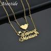 Atoztide Personalized Custom Heart Name Necklaces for Women Stainless Steel 2 Layer Crown Butterfly Pendant Chain Jewelry Gift