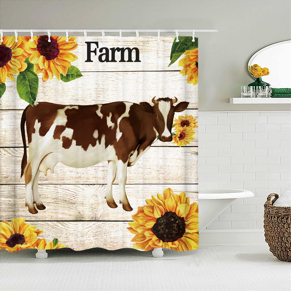 3D Printed Dutch Cattle Pattern Waterproof Bath Curtains Farm Cow Shower Curtains Bathroom Polyester Decoration Shower Curtain