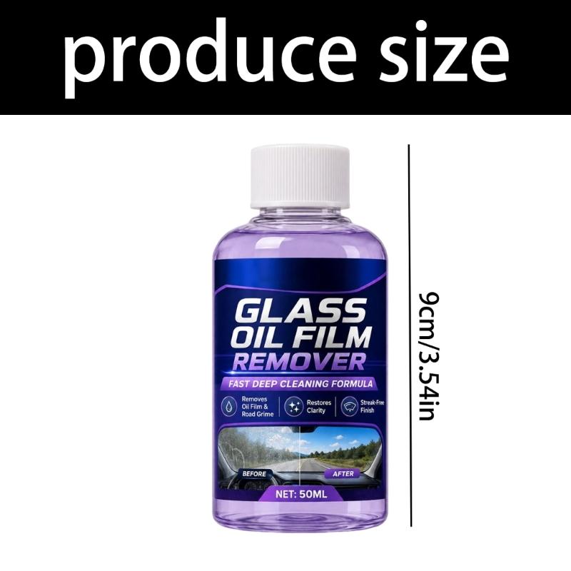 Car Glass Oil Film Cleaner with Towel, Liquid Care for Rain Traces, Water Spots and Grime Buildup on Window Glass, Mirrors and Windshields