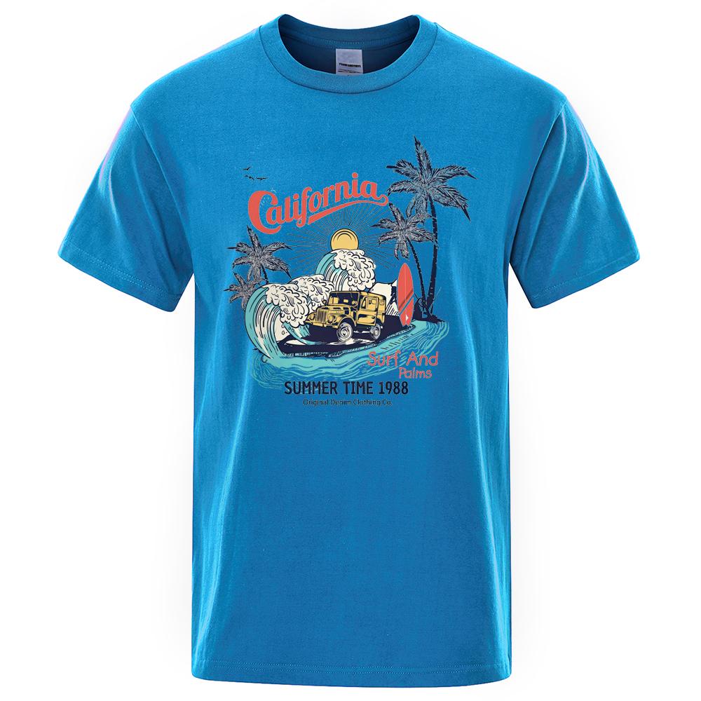 California Summer Time 1988 Prints Tshirt Men Women Casual Sweat Loose Tee Clothes Cotton Comfortable Soft Oversized Men T-Shirt
