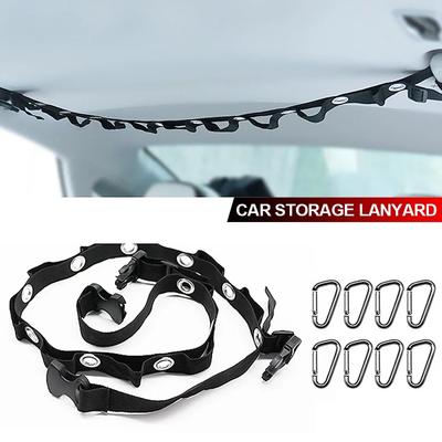 Sangle de suspension double couche réglable pour voiture pour barre de porte-manteau, corde à linge de voyage pour voiture, sangle de rangement flexible avec huit crochets