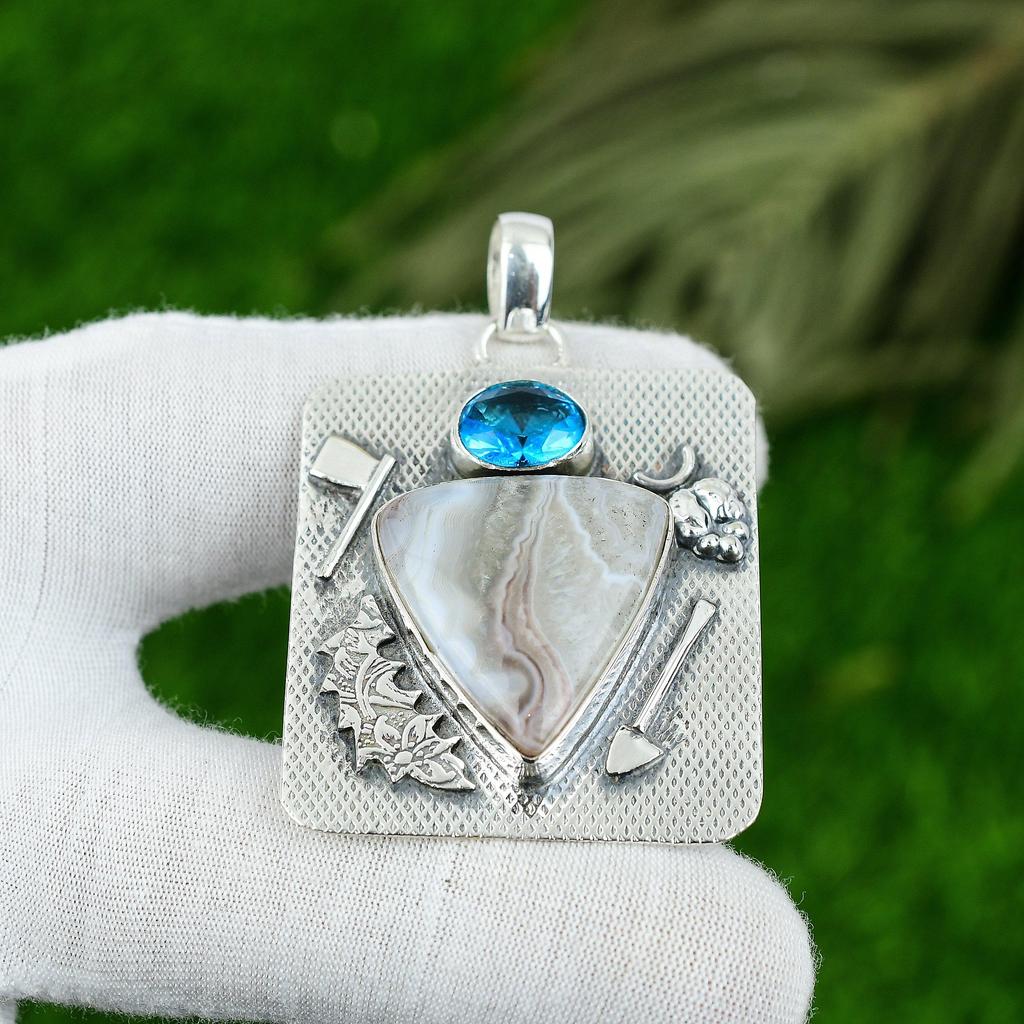 Natürlicher Crazy Lace Achat Edelstein Schmuck 925 Sterlingsilber Anhänger für Frauen