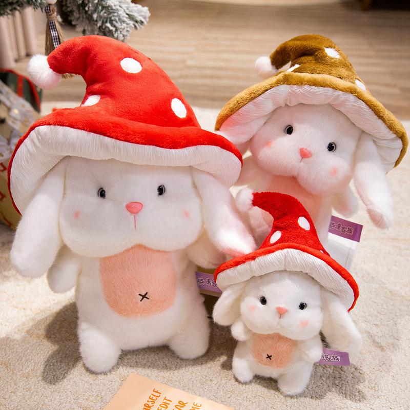 Cute Mushroom Bunny Plush Toy, Girl's Sleeping Hug Pillow, Birthday Gift, Red/Brown, 25/35/45cm