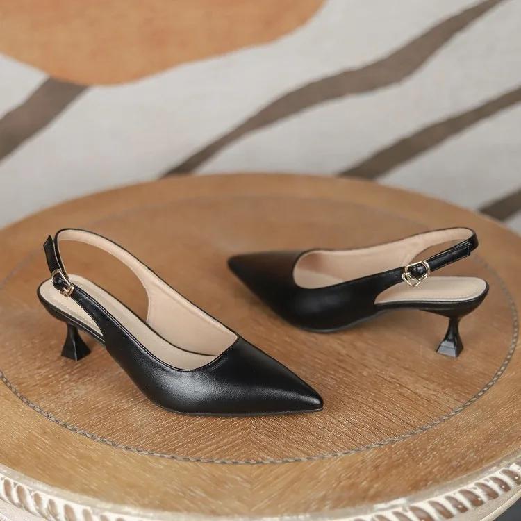 

Новые женские сандалии 2025 года, туфли-слингбэки с острым носком, свадебные туфли, туфли на низком каблуке, туфли для платья, слипоны, черные женские туфли 40