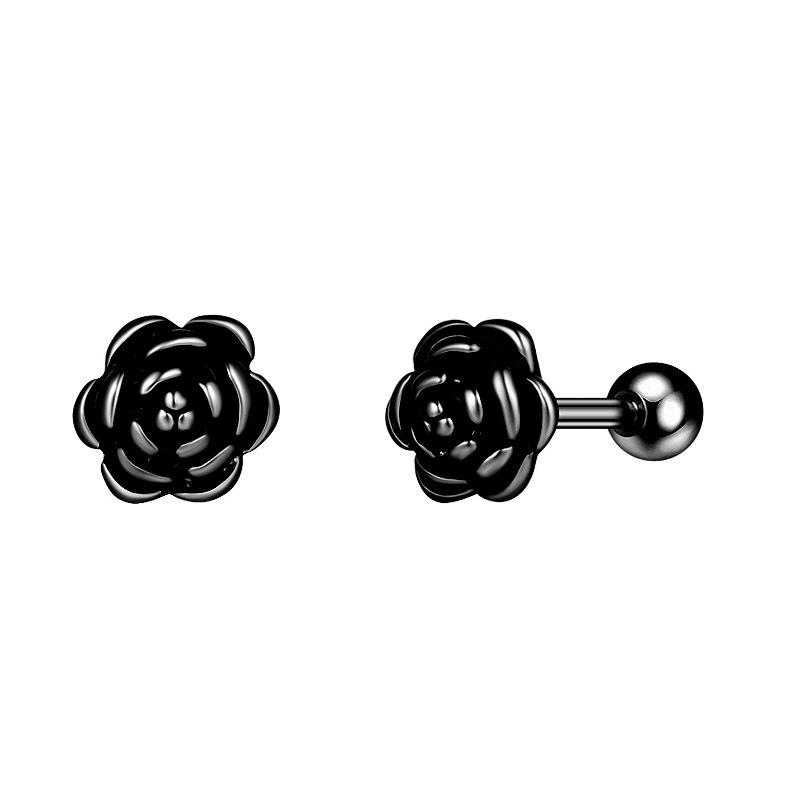 Retro People Smearing Flowers Earrings Imitation Thai Silver Rose Ear Bone Nails