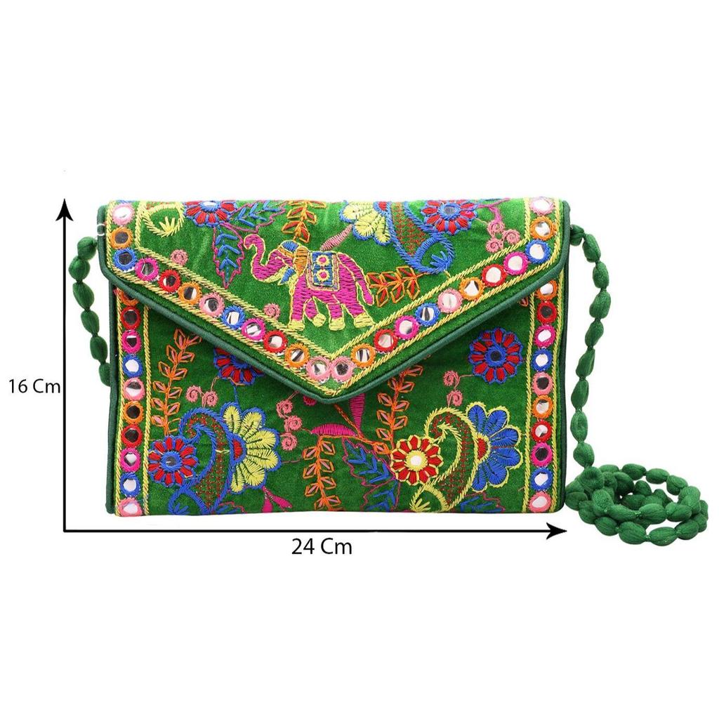 Clutch Bags  Handmade Embroidery Mirror Work Stylish Sling Bags for Women Cross Body Bags for Ladies and Girls - 22X16 Cm