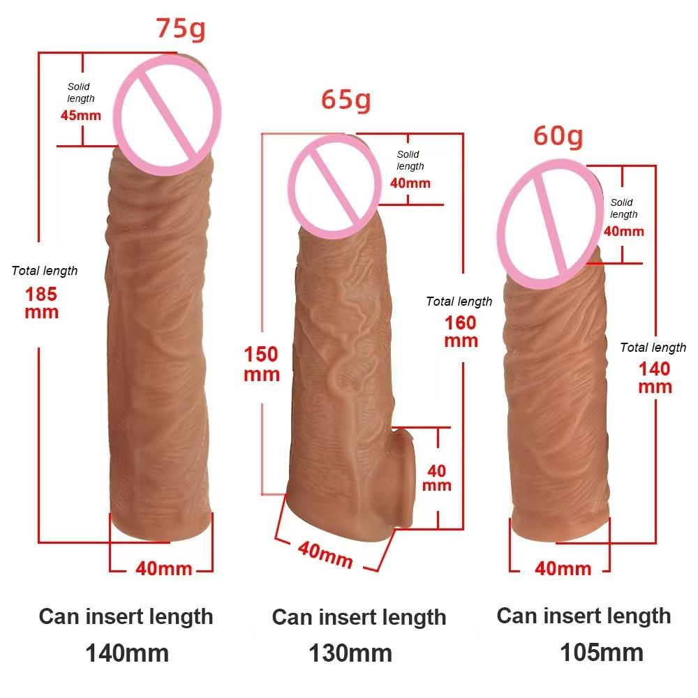 Private Label Realistic Penis Extension Cock Sleeve Reusable  Penis Enlarger Delay Condoms for Men Dildo Enhancer Sex Toys