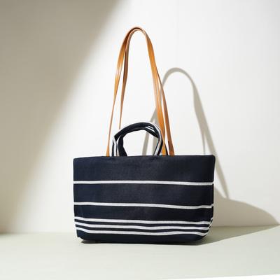 Large Capacity Tote Bag Canvas Bag Striped One-shoulder Beach Travel Bag Simple Crossbody Bag for Women