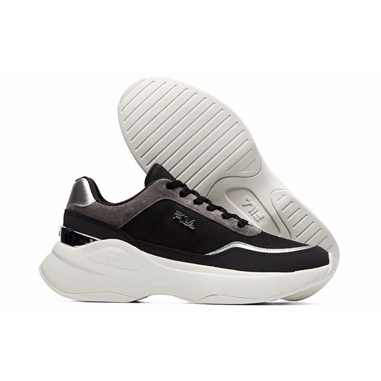 FILA Faux Leather Fabric Comfortable Versatile Shock Absorbing Wear Resistant Low Top Casual Shoes Women sneaker Black Gray F12W114208FBQ