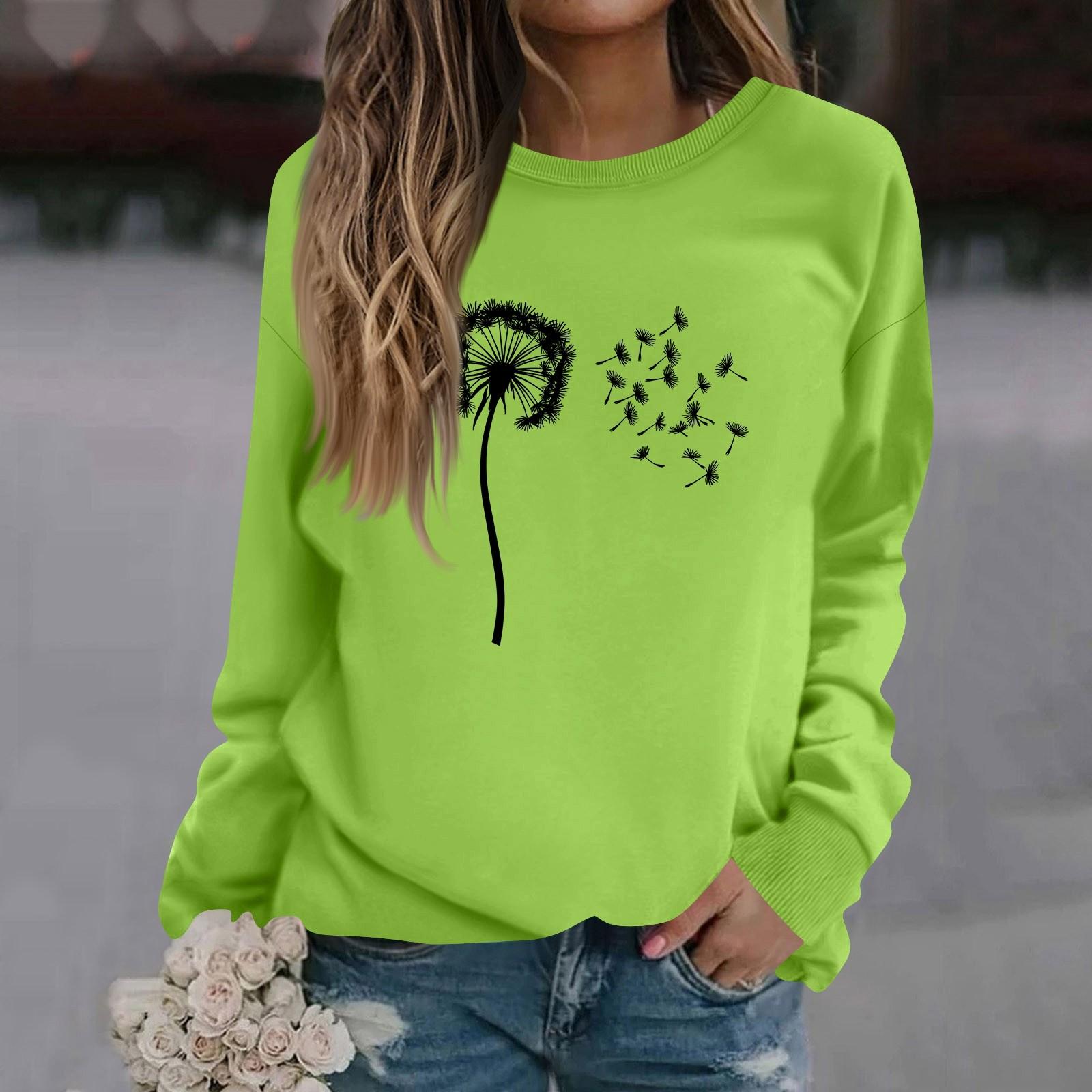 

Женская модная повседневная толстовка с длинным рукавом и круглым вырезом с принтом M зелёный