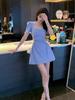 French Holiday Style Square Neck Bubble Sleeve Dress Women's Summer New Coffee Break Temperament Slim Spice Girl Short Skirt