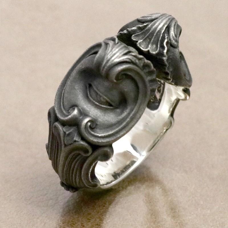 Adjustable Sterling Vintage Double-Faced Eye Carved Ring Men Women Geometric Asymmetrical Gothic Style