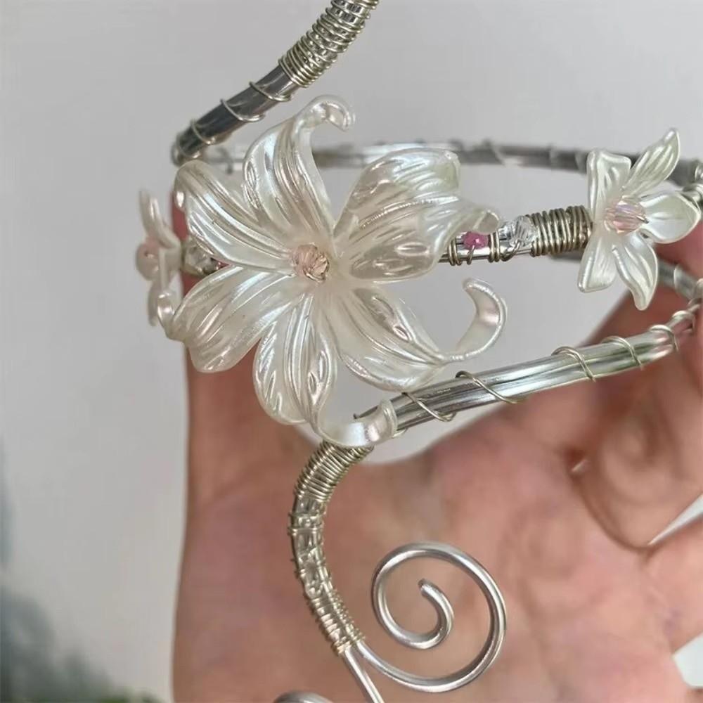 Gold Color Metal Floral Open Cuff Armlet Enamel Glaze Craft Spiral Arm Bracelet  Vacation Style
