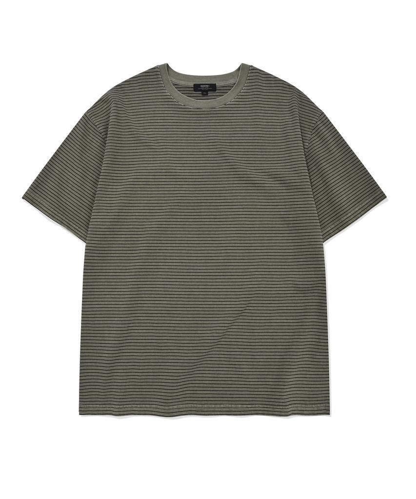 Kaneitei Basic Stripe Short Sleeves (Pigment Olive Drab)