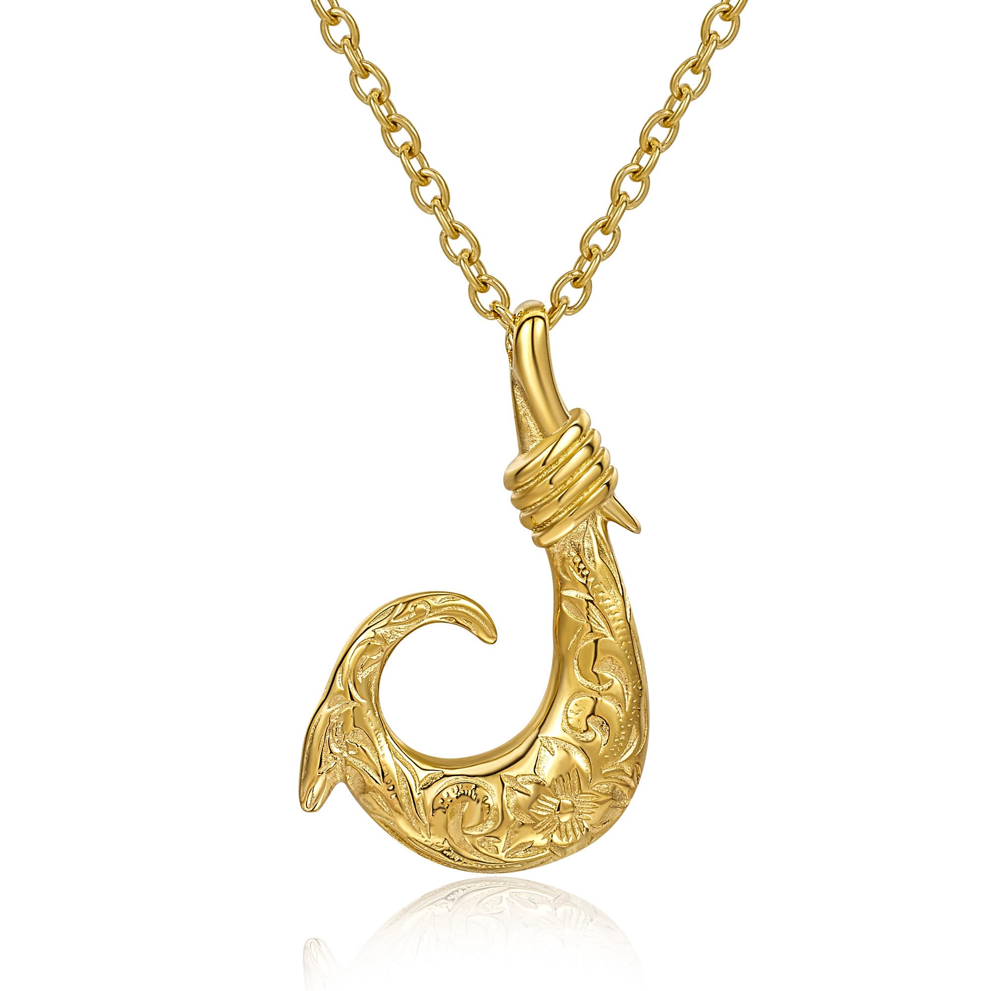 

[Lucliss] 316L Hawaiian Jewelry Hawaiian Necklace Fish Hook Surgical Stainless Steel 316L Hypoallergenic Gold
