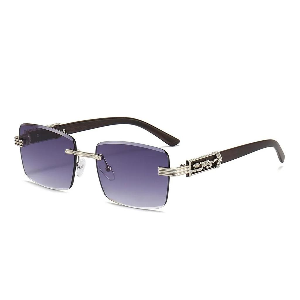 Personalized Leopard Head Retro Metallic Style Sunglasses Men's and Women's Square Frameless High-end UV Resistant Glasses