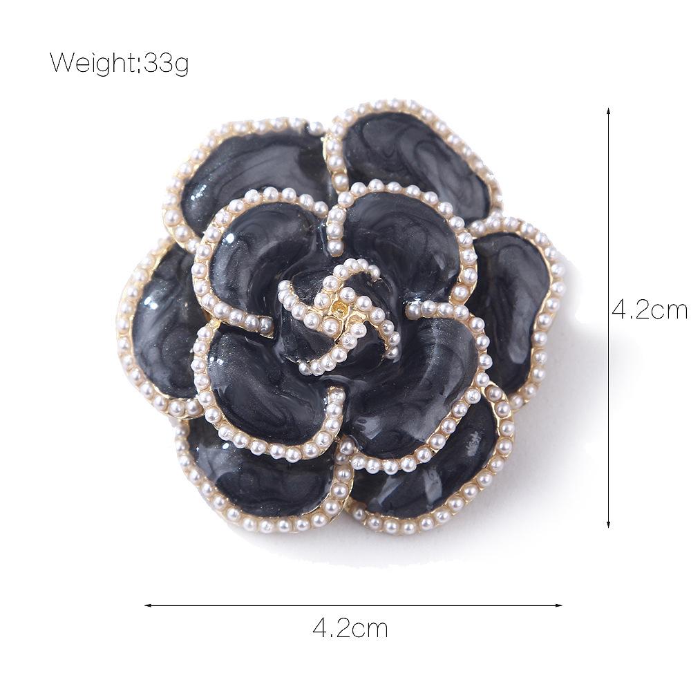 Retro Camellia Pearl Brooch & Scarf Buckle with Rhinestones - Elegant Large Pin Jewelry for Women