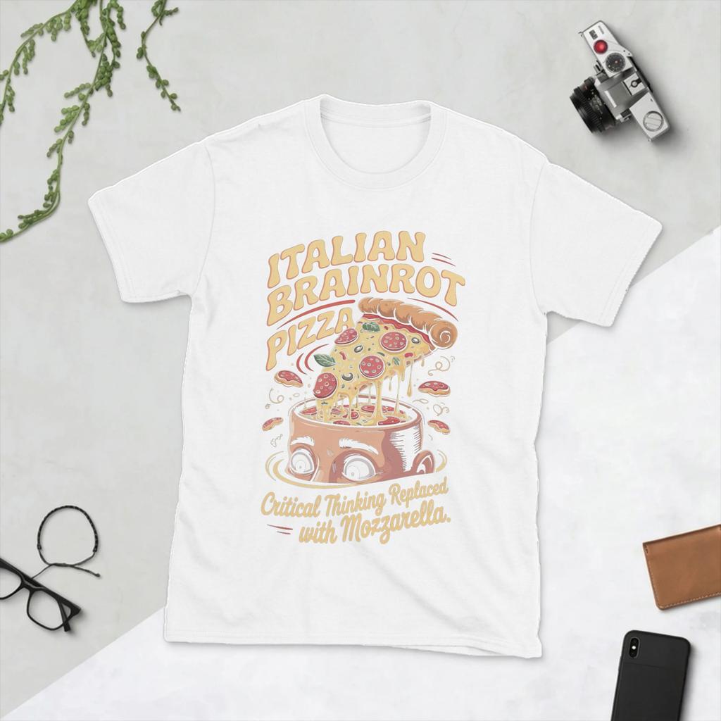 Unisexs Italian Brainrot Pizza Meme Mozzarella Overload T Shirt Cotton Clothes Awesome Short Sleeve Round Collar Tees Tshirts