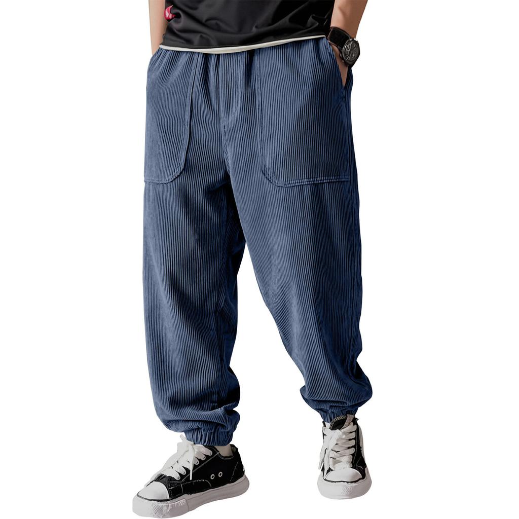 Męskie spodnie sztruksowe z mankietami, luźny krój