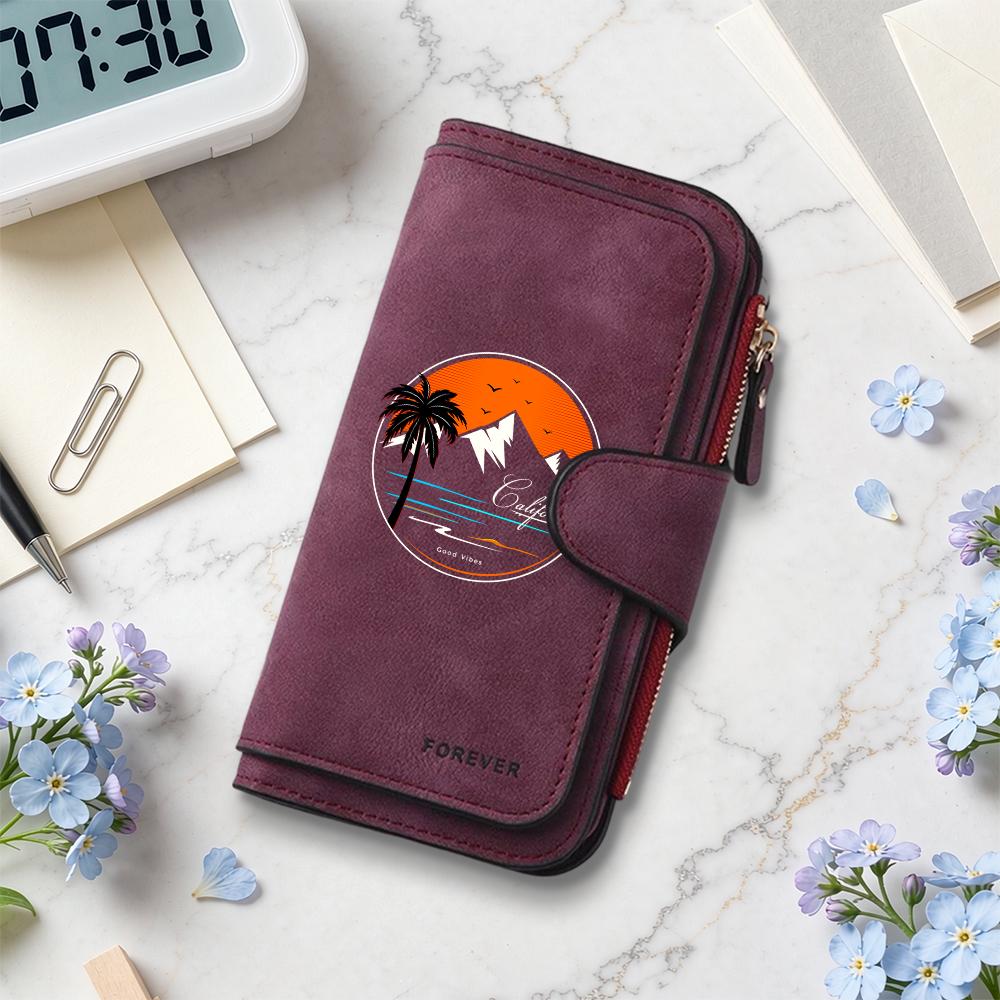 Vintage Style Long Wallet with Sunset Pattern Multi Card Slot Portable Fashion Purse for Daily Use