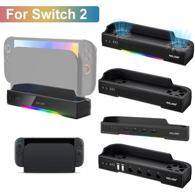 For Nintendo Switch 2 Console Base Heatsink NS2 Portable HUB Expansion Dock Base With NGC Wall Mount RGB Light Heat Sink Support