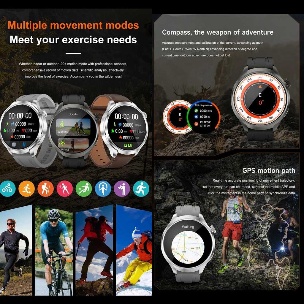 For Huawei 1.85-inch Smart Watch Men Sport Waterproof Fitness Heart Rate Watches Compass Track NFC Bluetooth Call Smartwatch