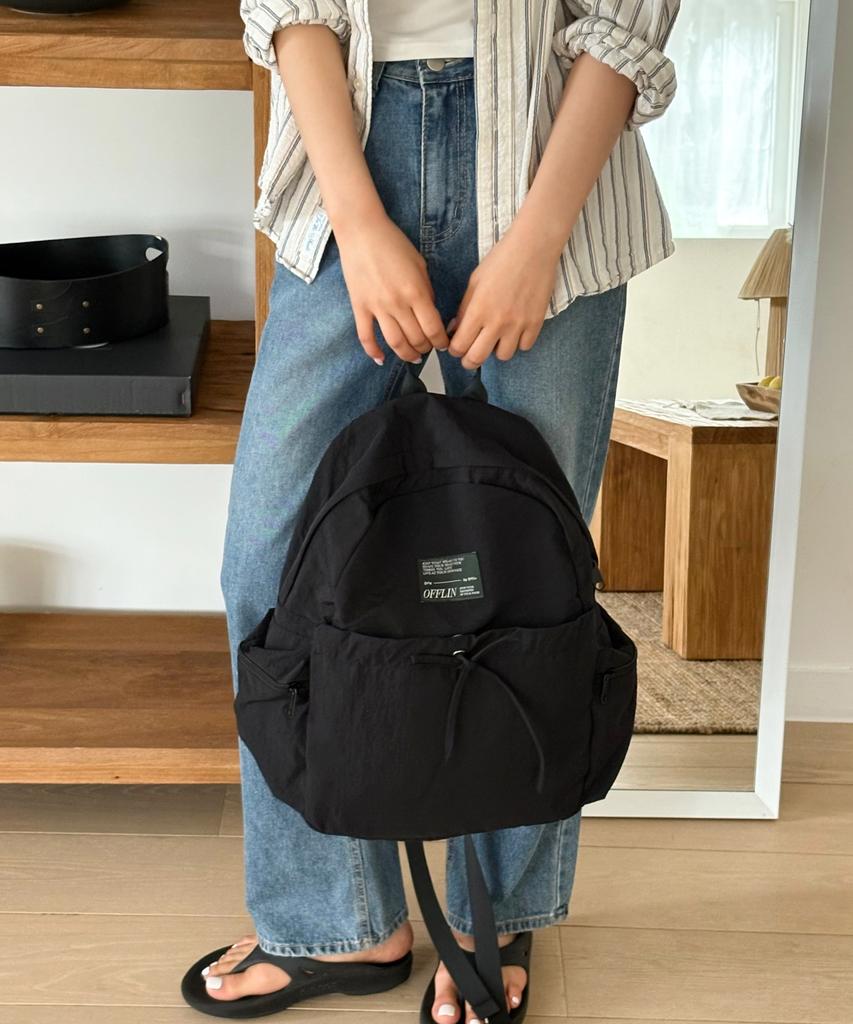 Offlin Ribbon String Backpack Black