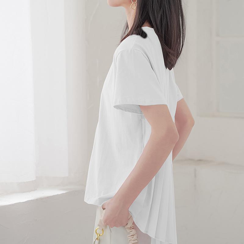 

Женская футболка с круглым вырезом для женщин, однотонная, свободная спинка, плиссированный дизайн, свободный топ M