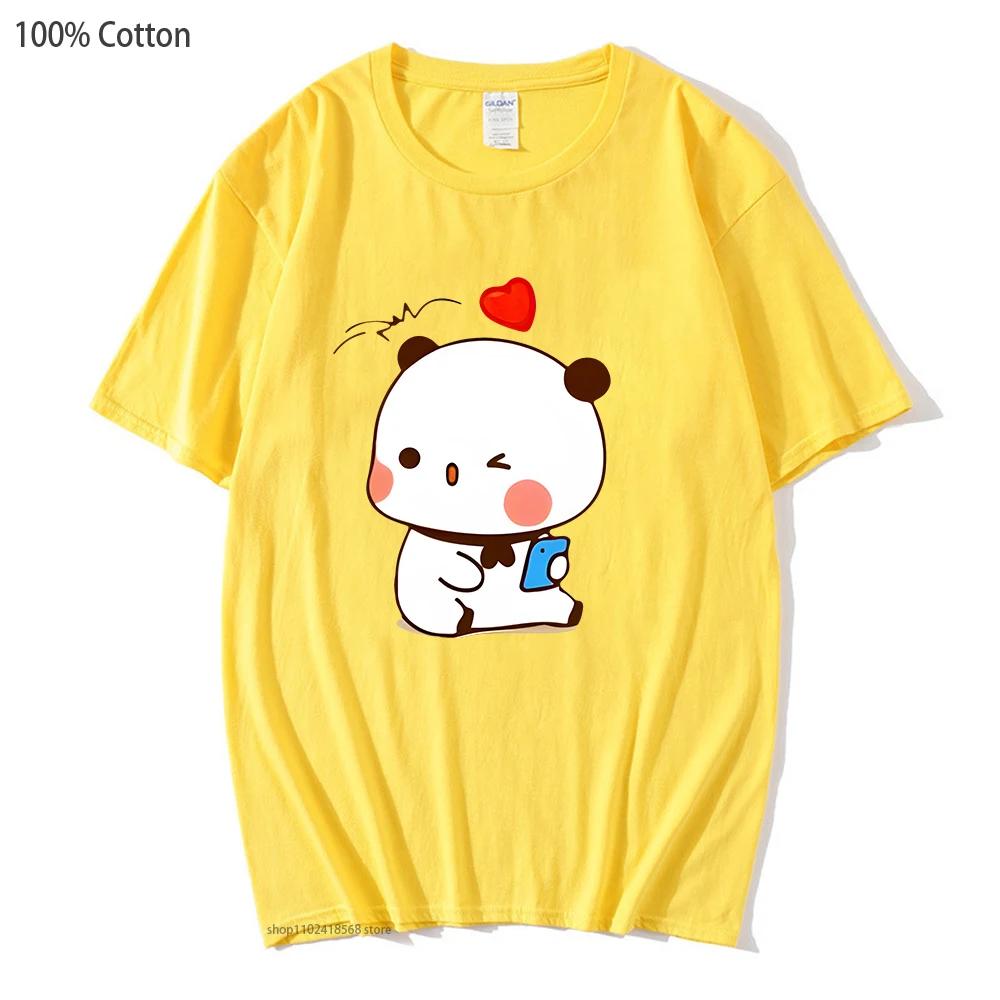 Cute Dudu and Bubu T-Shirts Panda and Brownie Bear Couple Tshirt Cotton Clothes Summer Soft Tees Korean Style Men Women Top