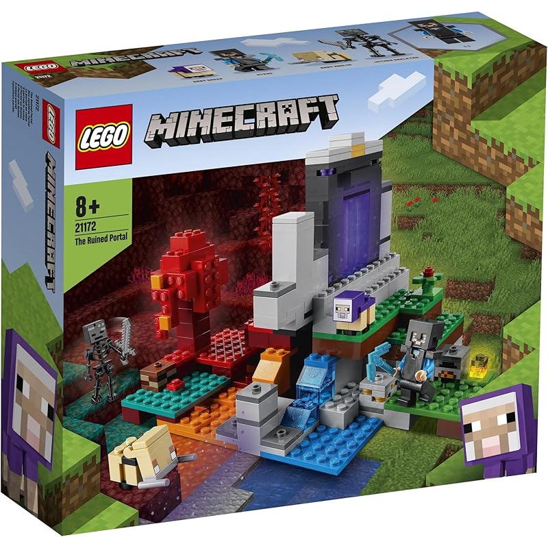 LEGO Minecraft Zrujnowany Portal Prezent 21172 Klocki Zabawka Prezent Świąteczny Prezent Urodzinowy Gra Wideo Chłopcy Dziewczynki Wiek 8 lat i więcej