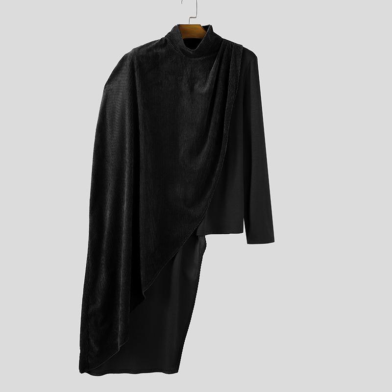 

INCERUN Autumn Winter Men High Neck Long Sleeve Corduroy Layers Irregular Casual Tops Pullovers