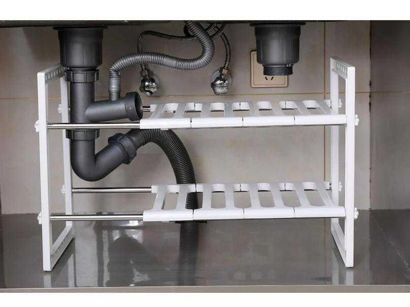 Retractable Stainless Steel Under-Sink Kitchen Organizer - Double-Layer Storage Rack