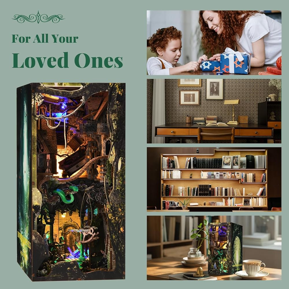MiniCity DIY Book Nook Kit - Dollhouse Miniature House Kit - LED Light Included - Home Decor Art Collection