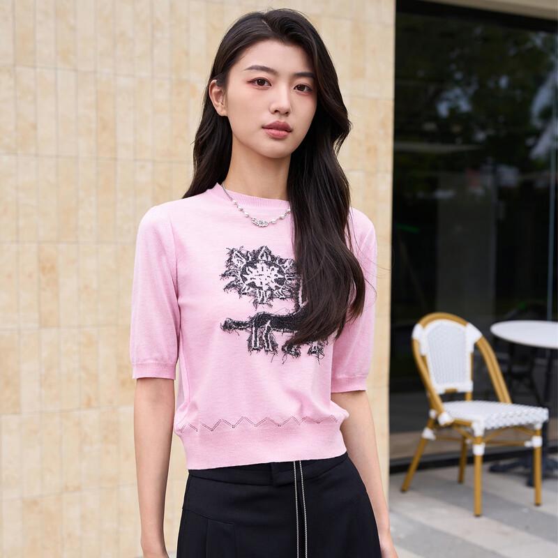 

Iveni Women s Round Neck Five-Sleeve Slim Knit Sweater S