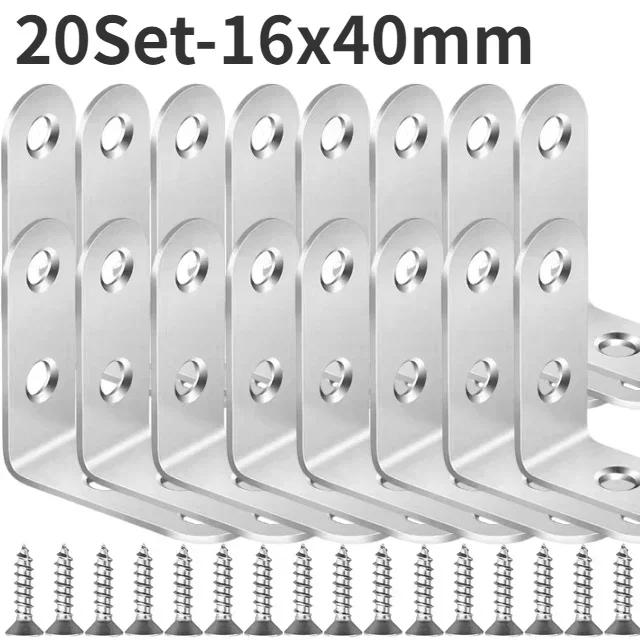 90 Degree L Joint Brackets Stainless Steel Angle Connectors Corner Brace Furniture Wood Shelf Door Cabinet Fastener with Screws