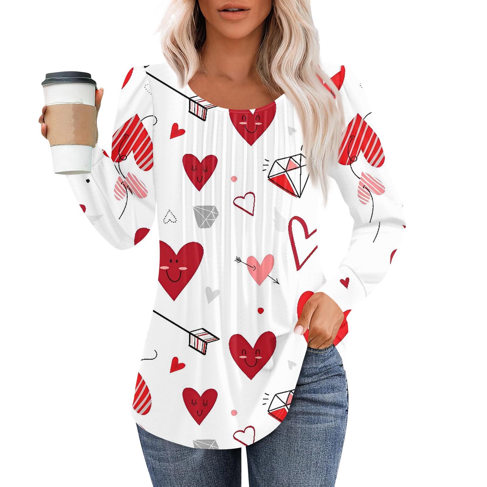 

Женская модная повседневная плиссированная футболка с круглым вырезом и принтом «любовь» с длинными рукавами XL арбуз красный