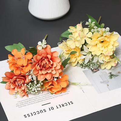 Spring Dahlia Silk Flowers: Artificial Floral Decoration for Dining Table, Home Ornament, or Photography Prop
