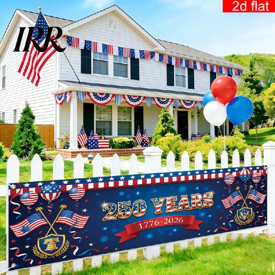 Independence Day Decor 250th Anniversary Banner 6.5x1.5ft 250 Years of Freedom American Patriotic Decoration 1776-2026 Outdoor Party USA Porch