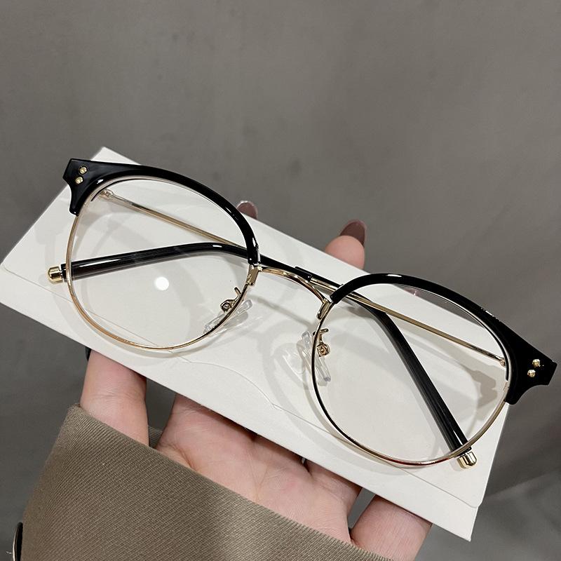 Fashion Semi-Rimless Men Glasses  Material Anti Blue Light Eyeglass Frames Korean Fashion Women'S Glasses