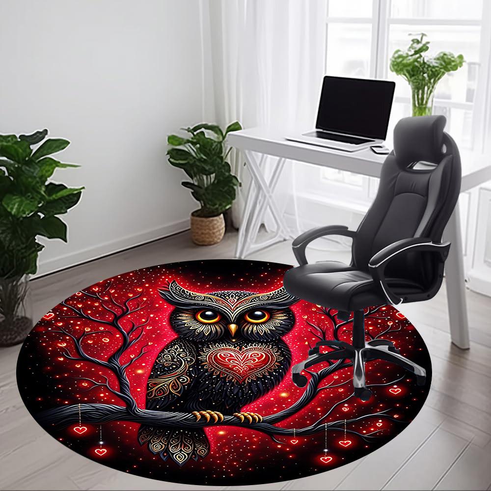 1pc Owl Heart Office Round Area Rug, Under Office Chairs Bedroom Living Room Home Decor, Room Deco