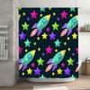 Brightly Colored Rocket Ships Shower Curtain For Kids Bathrooms Waterproof Fabric Print Decorative Bathroom Accessories Set Incl