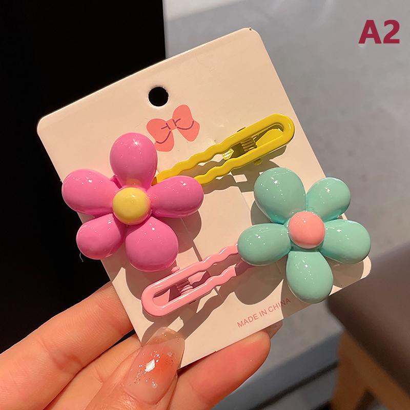 2Pcs Cute Simple Flower Baby Clips Bangs Hair Clip Headwear Hair Accessories